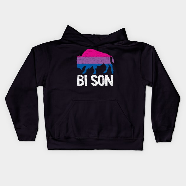 Bi Son LGBBT Flag Bisexual Bison Funny Bi Pride Kids Hoodie by Kuehni